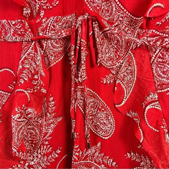 Tommy Hilfiger Red Paisley Fit Flare Ruffle Knee Length Dress Tie Waist 22W NWT - Picture 8 of 16
